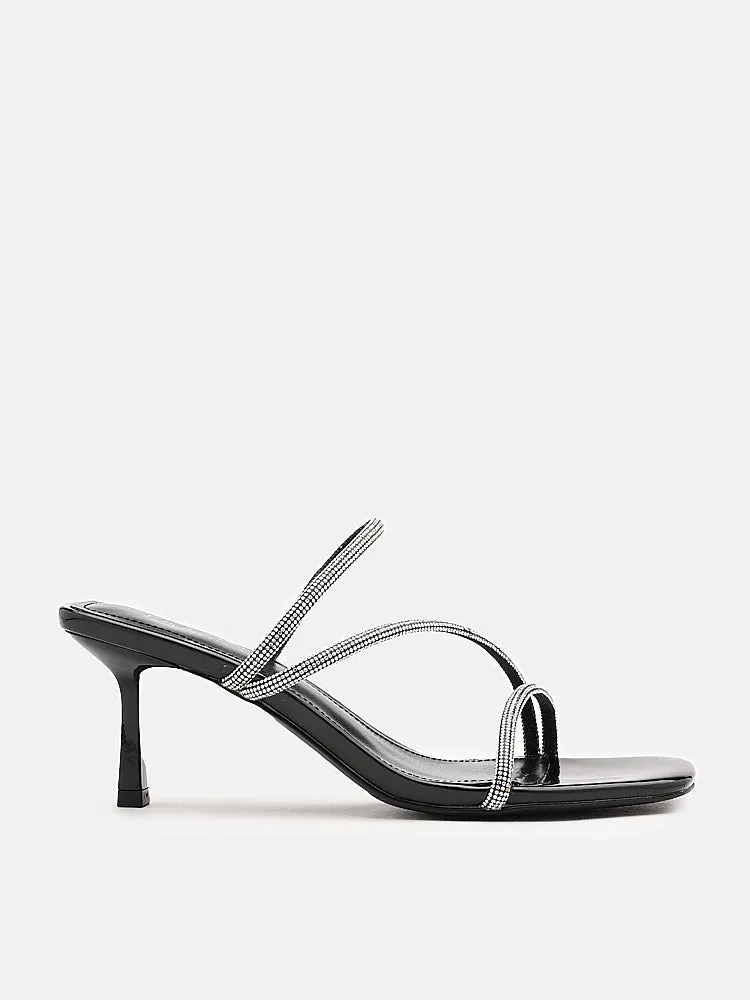 Stacey Strappy Silver Sparkly Open Toe Heels