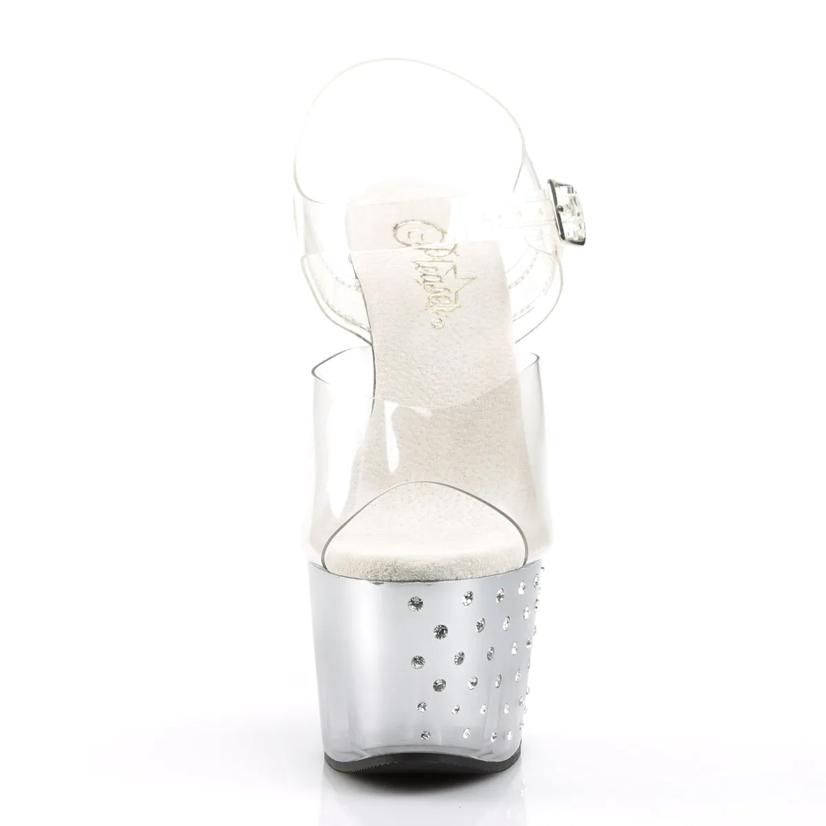 STARDUST-708T 7 Inch Heel Clear Silver Pole Dancer Bling Platform Shoes