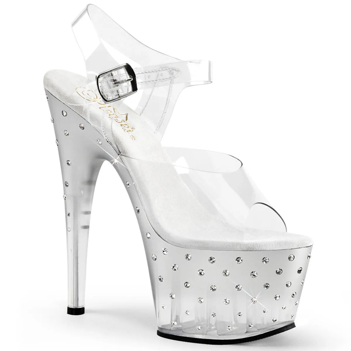 STARDUST-708T 7 Inch Heel Clear Silver Pole Dancer Bling Platform Shoes