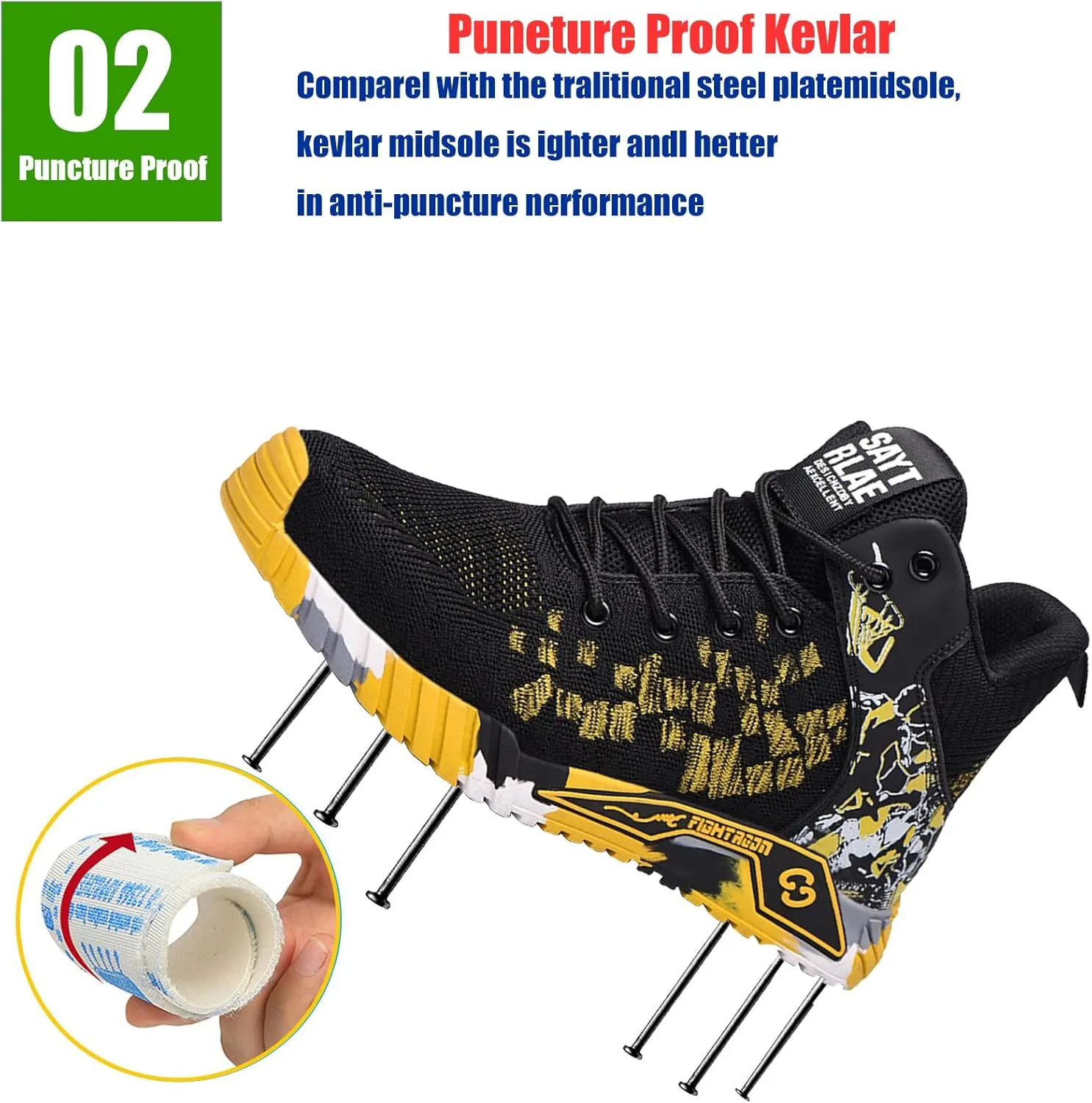 Steel Toe Shoes Work Safety Shoes,Lightweight Safety Shoes Slip Resistant Work Sneaker Breathable Puncture Proof Shoes,