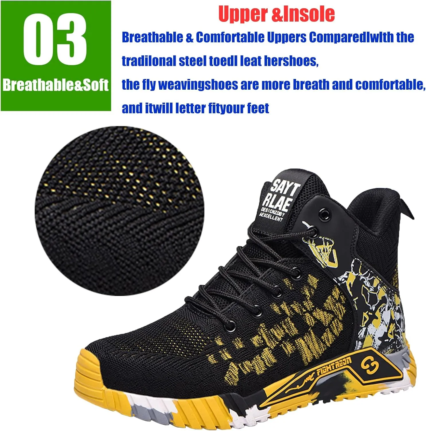 Steel Toe Shoes Work Safety Shoes,Lightweight Safety Shoes Slip Resistant Work Sneaker Breathable Puncture Proof Shoes,