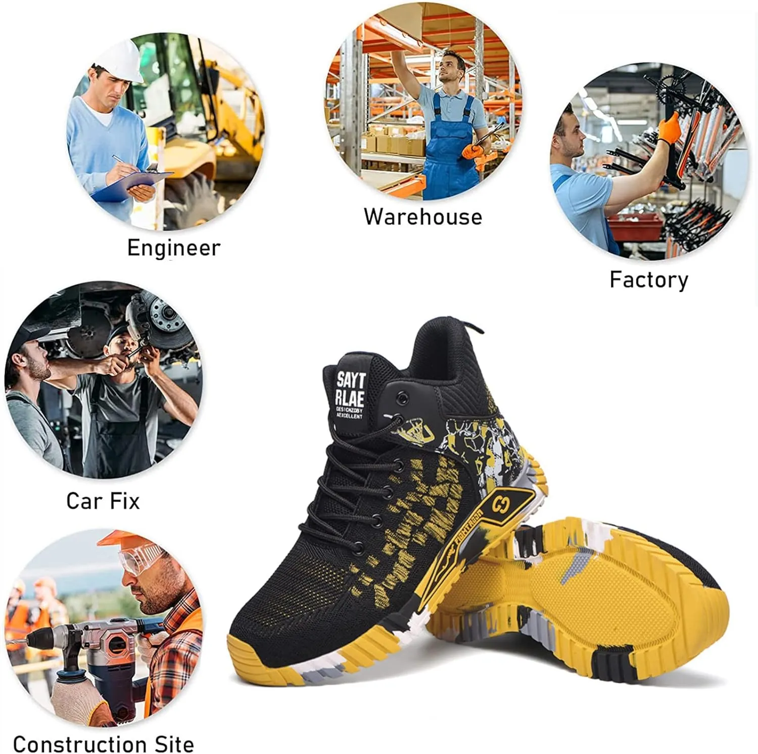 Steel Toe Shoes Work Safety Shoes,Lightweight Safety Shoes Slip Resistant Work Sneaker Breathable Puncture Proof Shoes,