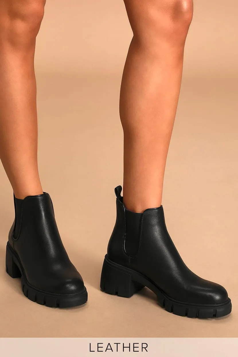 Steve Madden Women's Howler Block Heel Platform Ankle Boots Black Leather (9, BLACK)