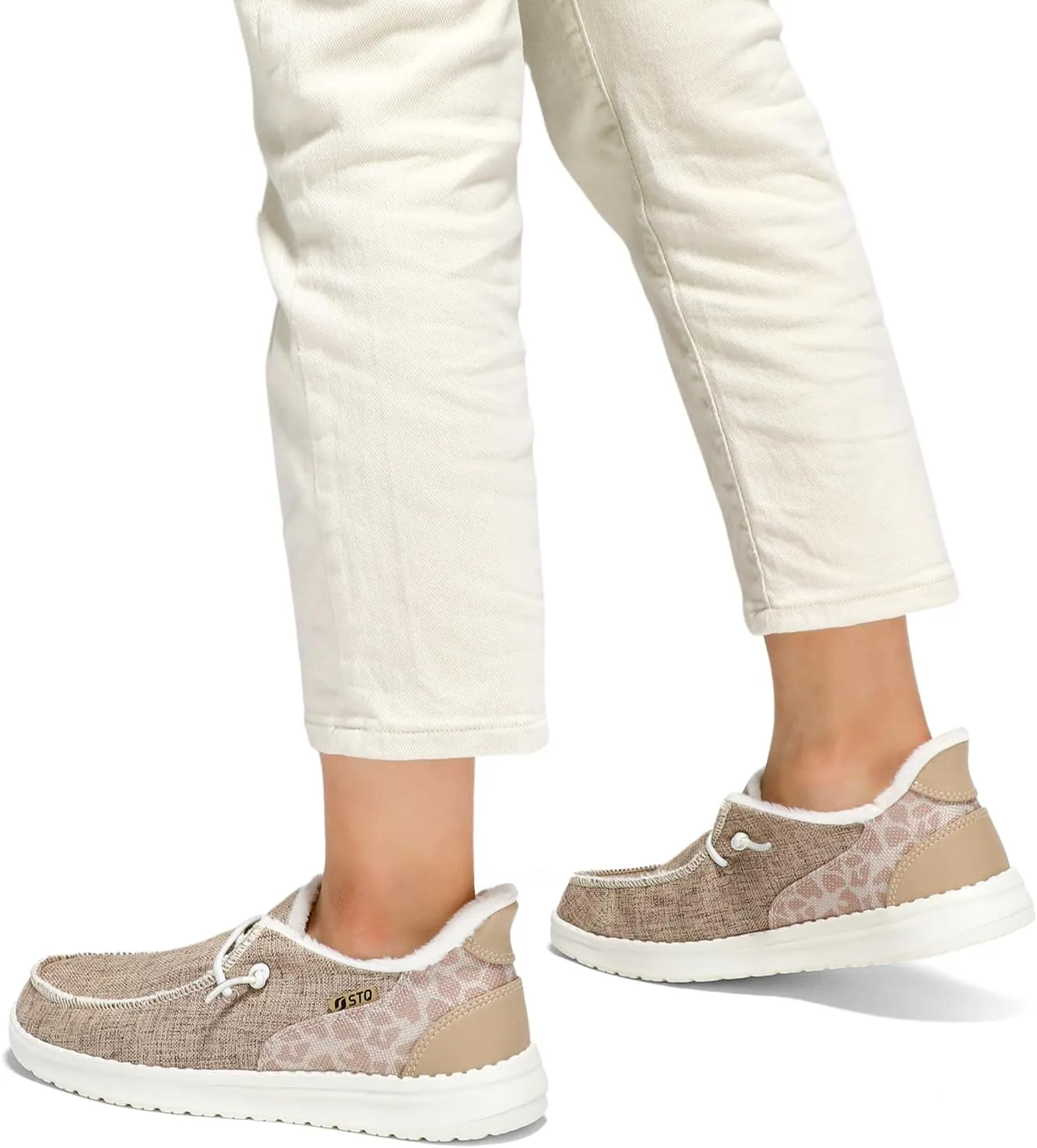 STQ Women's LoafersOrthopedic Fur Lined Ultralight Boat Casual Shoes with Arth Support