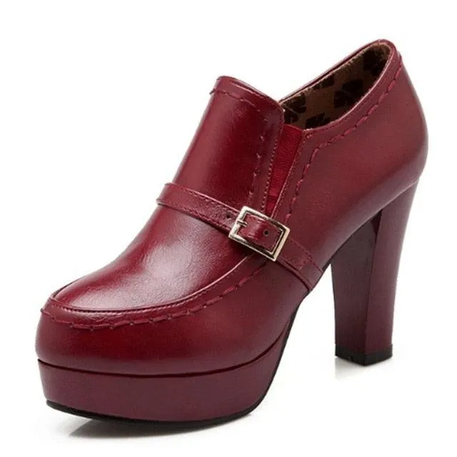 Strap High Heels Platform Round Booties