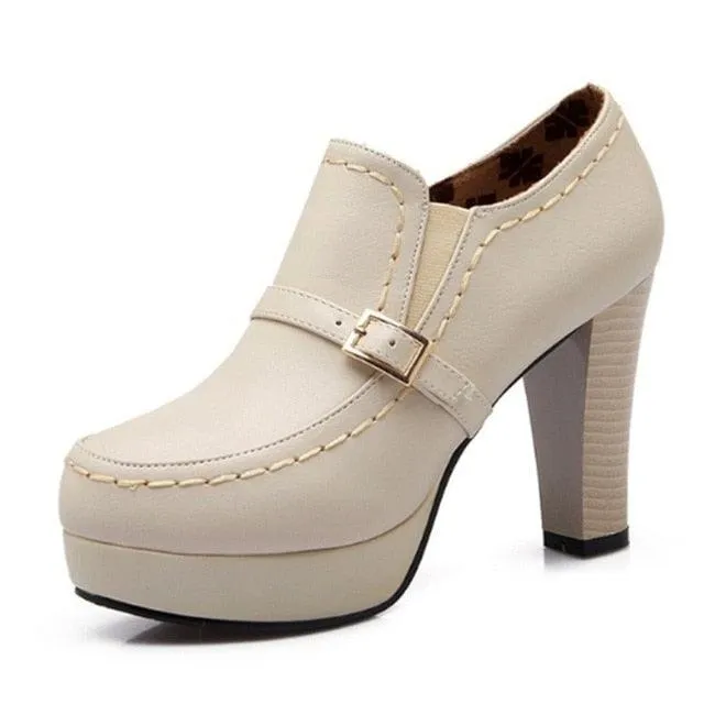 Strap High Heels Platform Round Booties