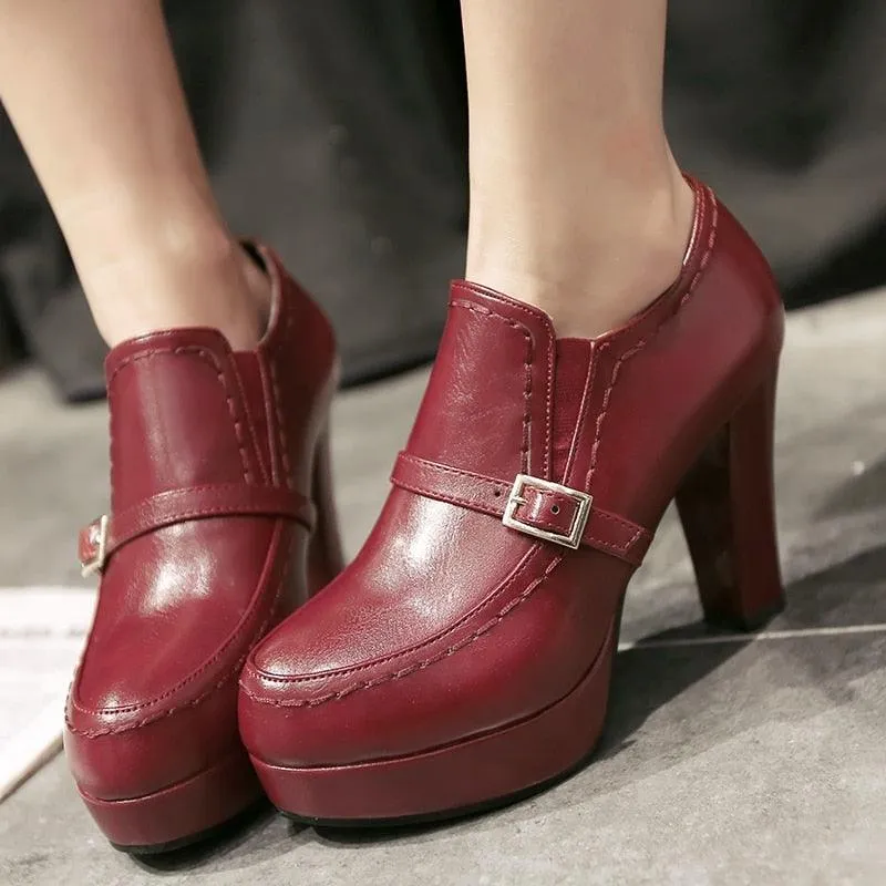 Strap High Heels Platform Round Booties