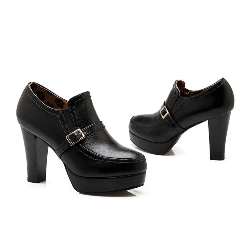 Strap High Heels Platform Round Booties