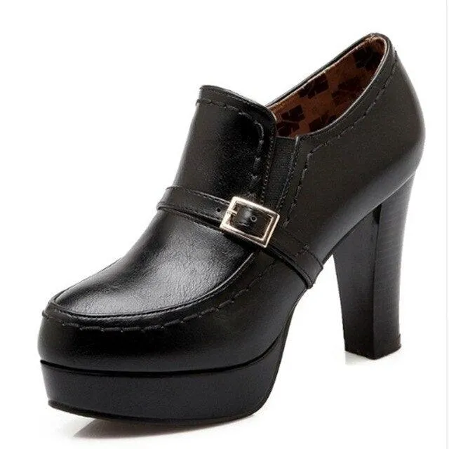 Strap High Heels Platform Round Booties