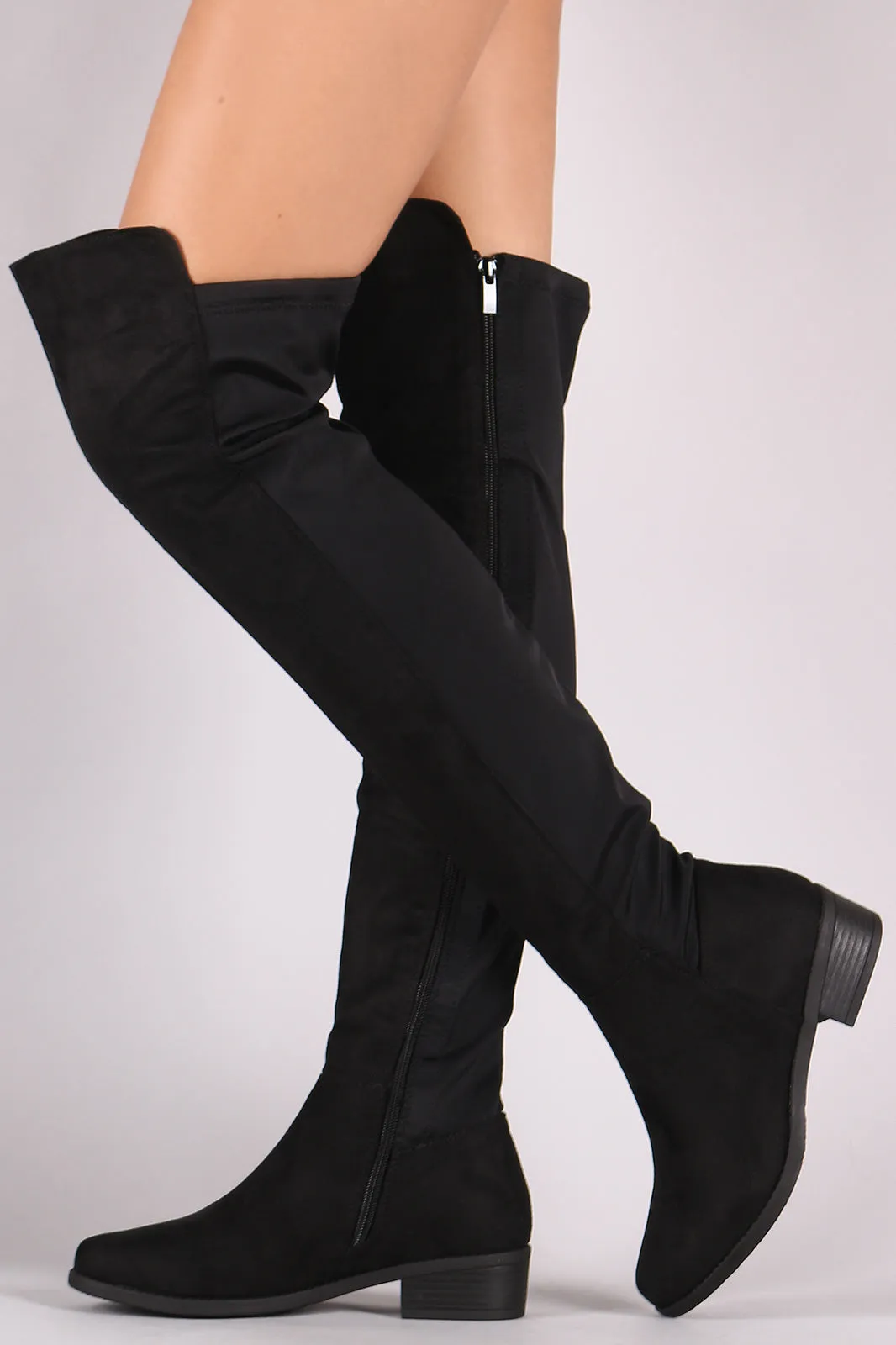 Suede Elastane Panel Over-The-Knee Riding Boots