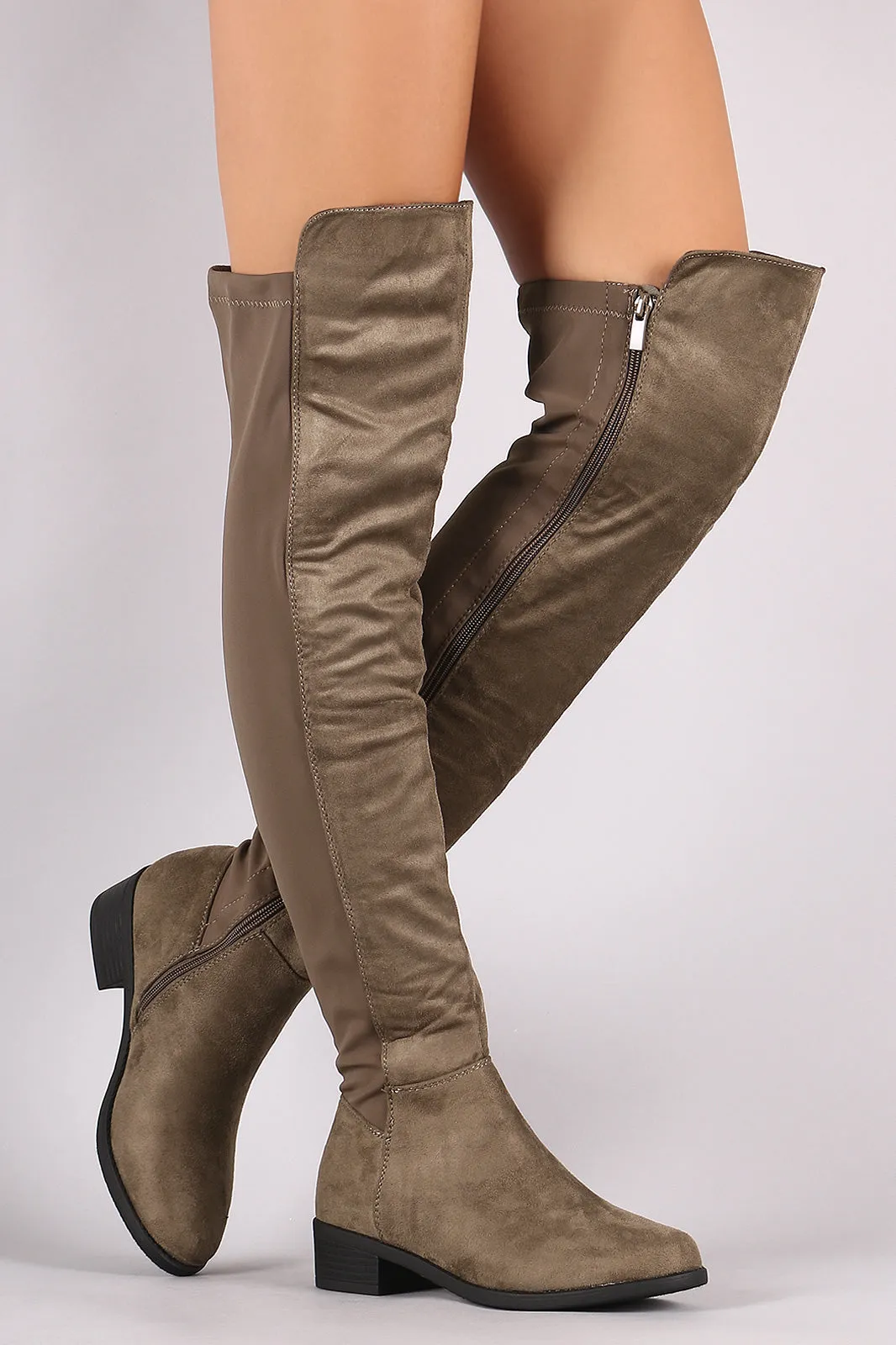 Suede Elastane Panel Over-The-Knee Riding Boots