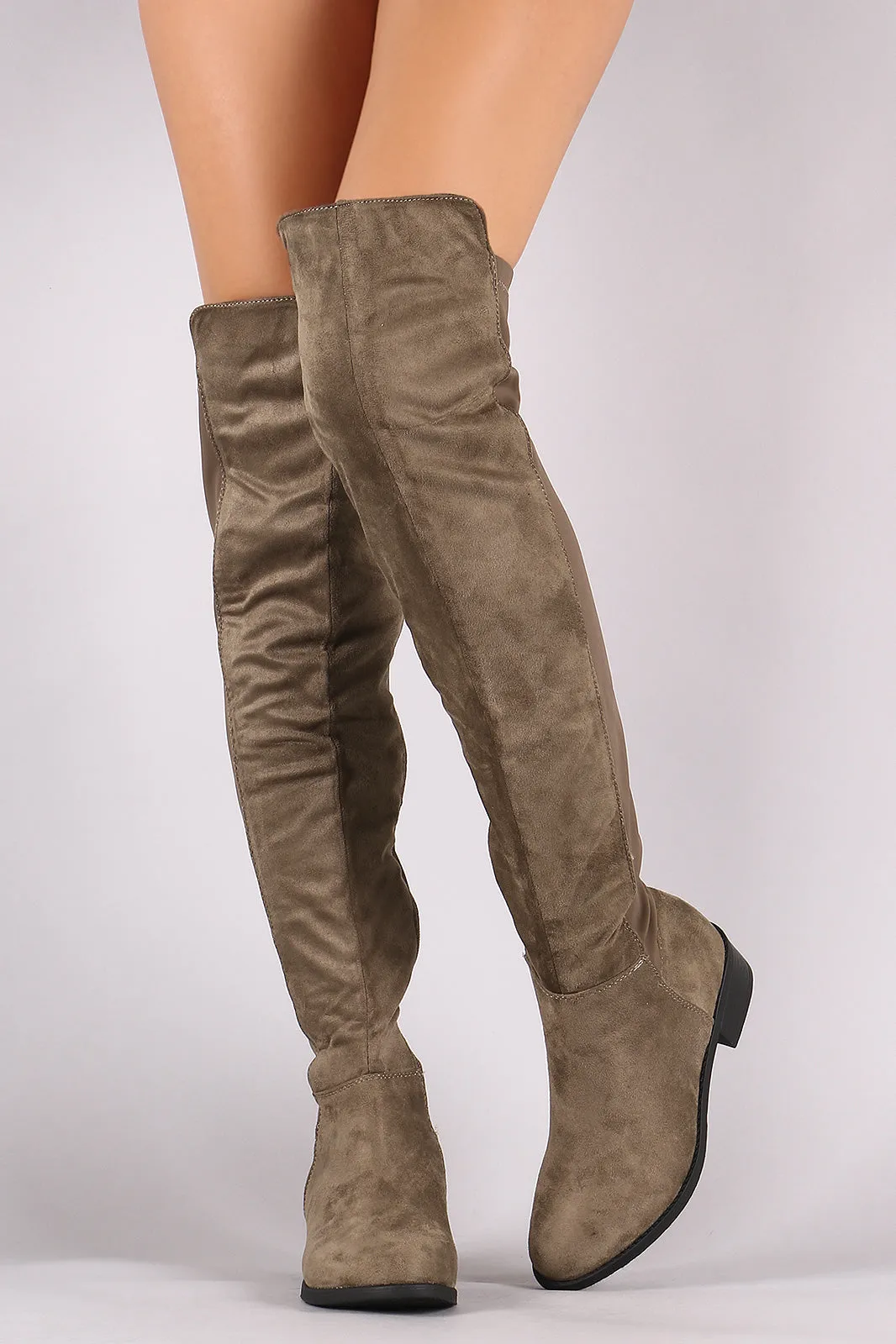 Suede Elastane Panel Over-The-Knee Riding Boots