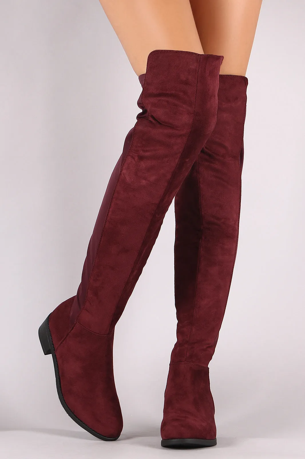 Suede Elastane Panel Over-The-Knee Riding Boots