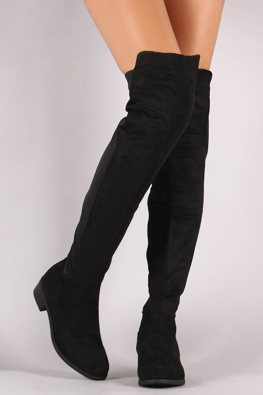 Suede Elastane Panel Over-The-Knee Riding Boots