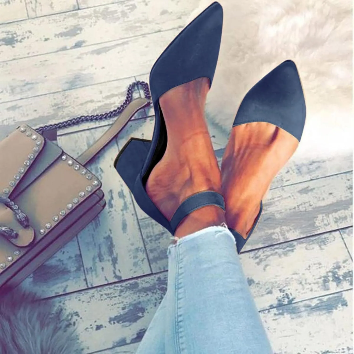 Summer Heeled Sandals for Women Casual Ankle Straps Buckle Pointed Toe Closed Toe Thick Heel High Heels Solid Comfy Ladies Square Heels Shoes Sandalias