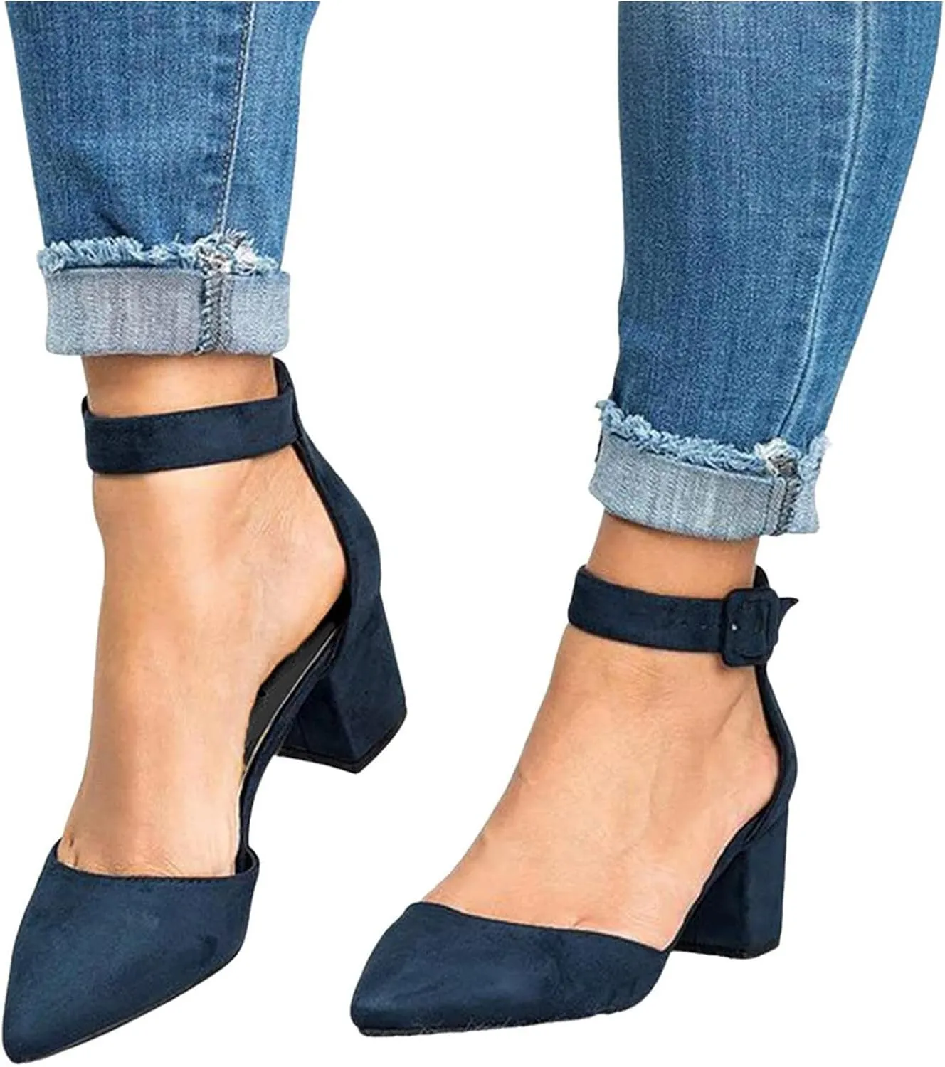 Summer Heeled Sandals for Women Casual Ankle Straps Buckle Pointed Toe Closed Toe Thick Heel High Heels Solid Comfy Ladies Square Heels Shoes Sandalias
