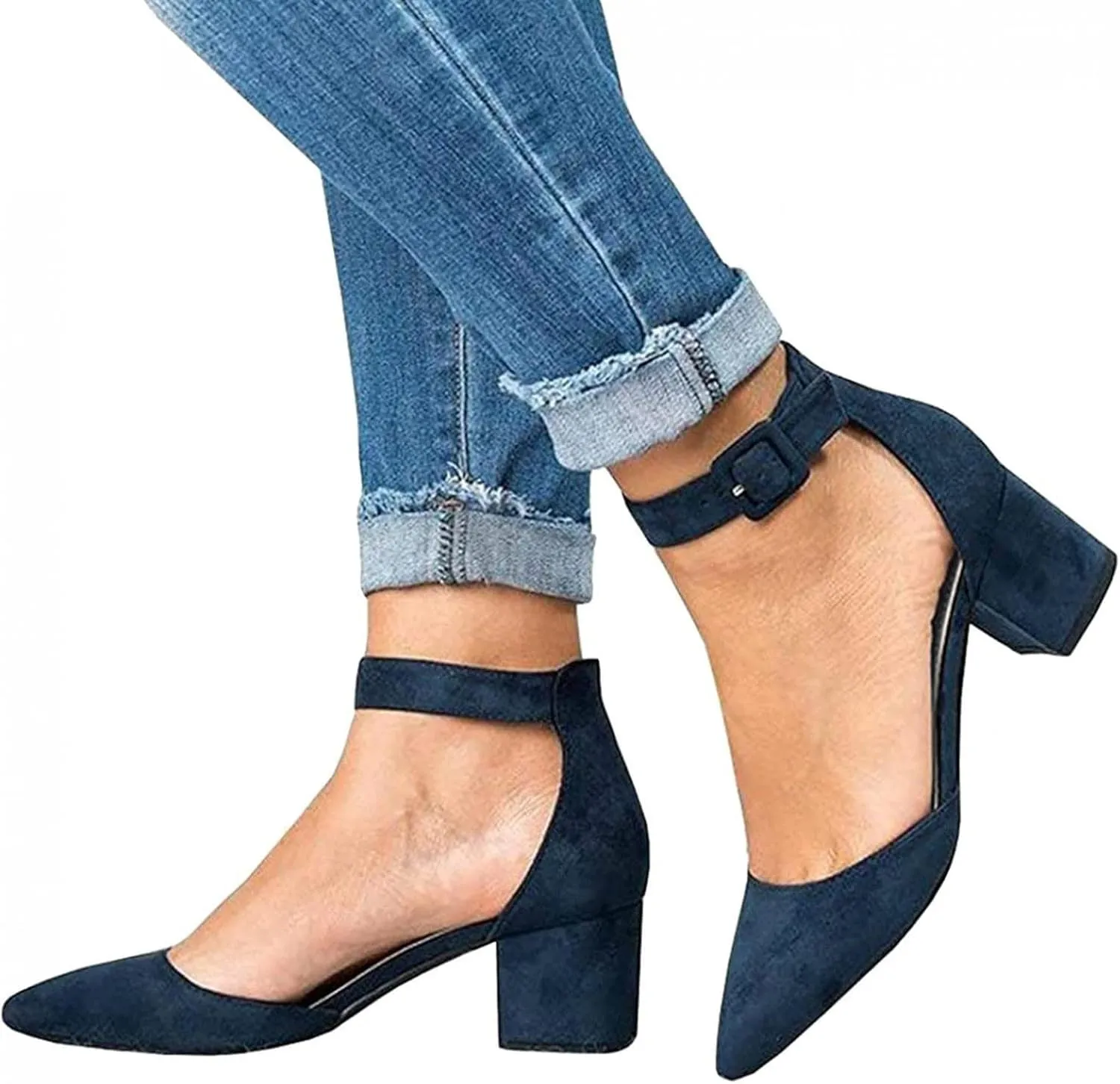 Summer Heeled Sandals for Women Casual Ankle Straps Buckle Pointed Toe Closed Toe Thick Heel High Heels Solid Comfy Ladies Square Heels Shoes Sandalias