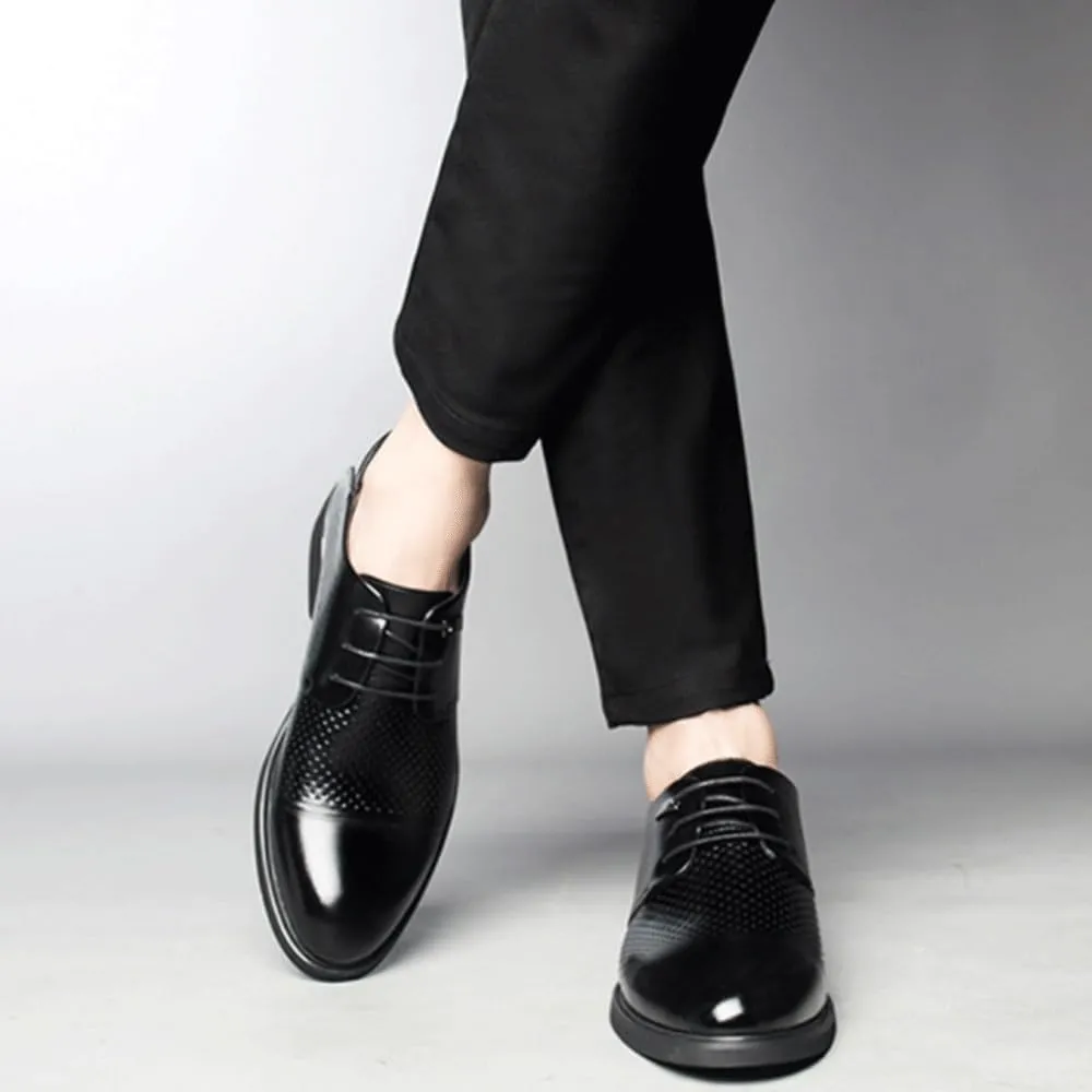 Summer Hollow Breathable Business Shoes Men's Black Lace-up Leather Shoes Korean Style Comfort Oxfords