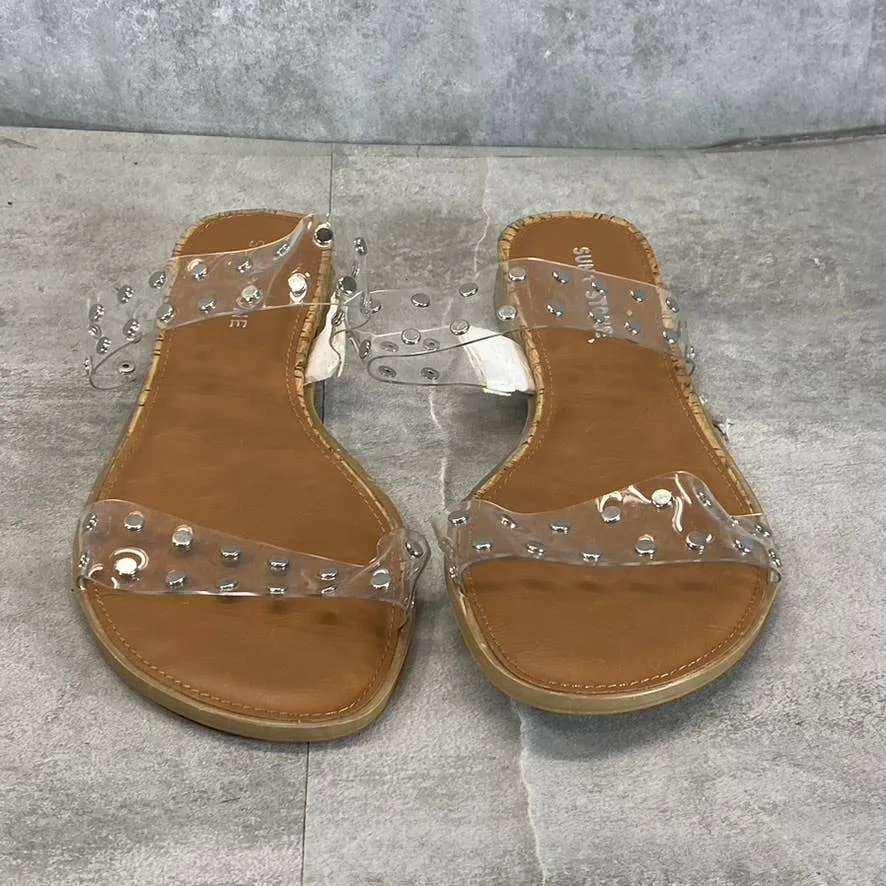 SUN STONE Women's Clear Studded Easten 2 Slide-On Flat Sandals SZ 10
