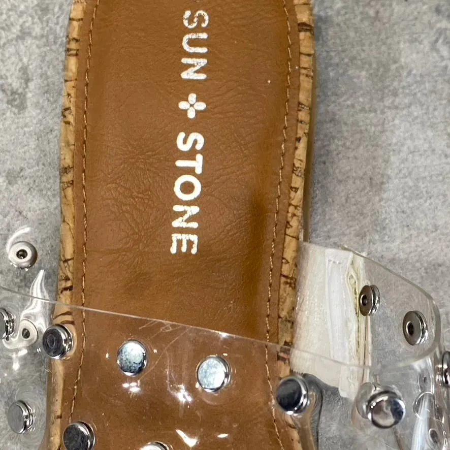 SUN STONE Women's Clear Studded Easten 2 Slide-On Flat Sandals SZ 10