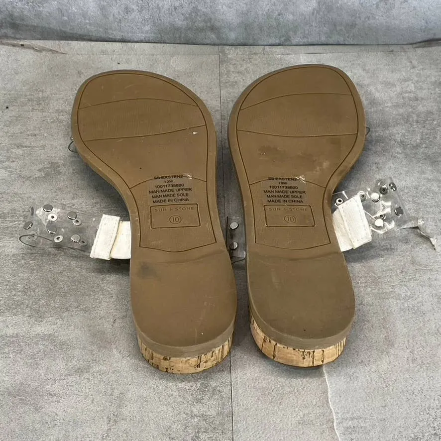 SUN STONE Women's Clear Studded Easten 2 Slide-On Flat Sandals SZ 10