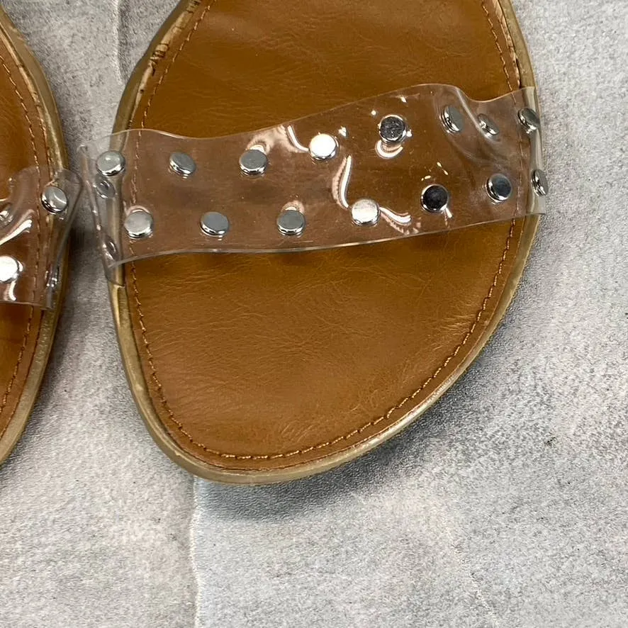 SUN STONE Women's Clear Studded Easten 2 Slide-On Flat Sandals SZ 10