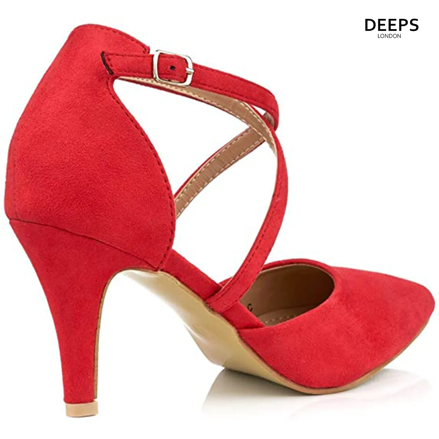 SUZZY WOMEN LADIES LOW KNITTEN HEEL STRAPPY COURT SHOES PARTY AND BRIDE WEAR RED
