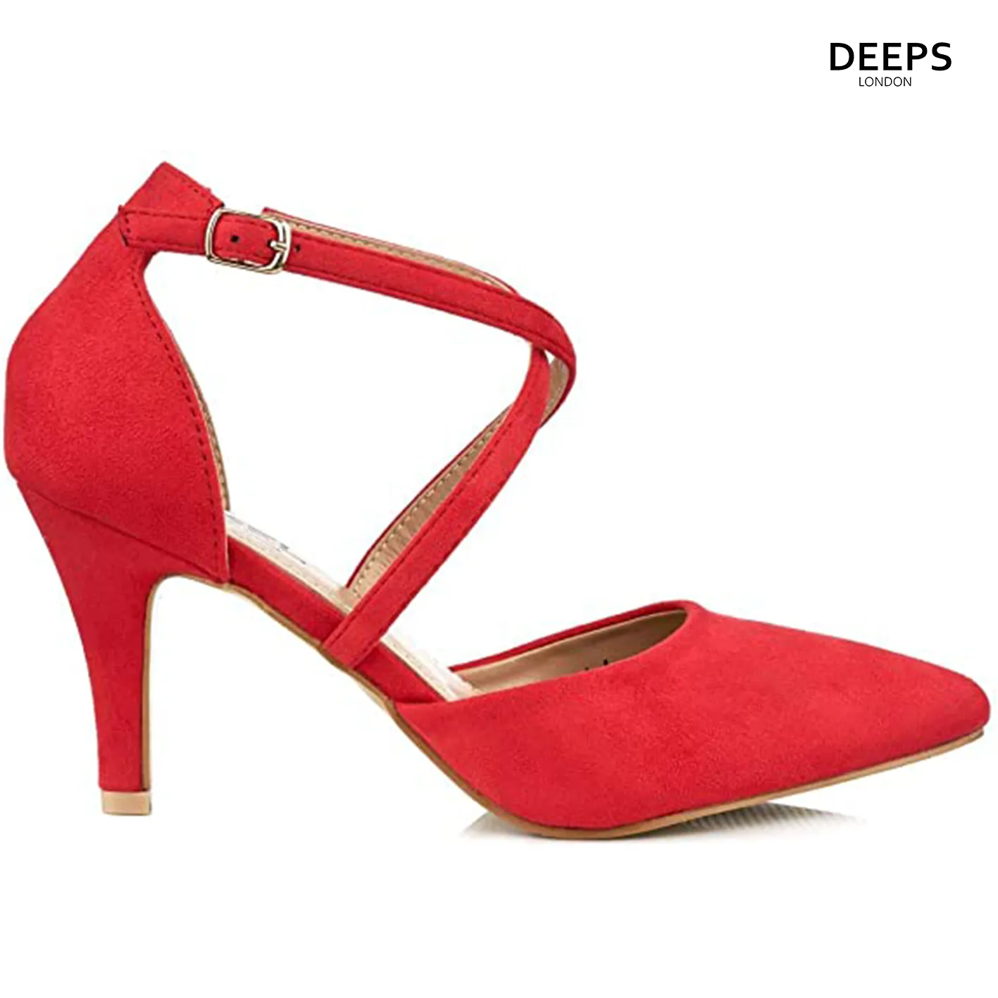 SUZZY WOMEN LADIES LOW KNITTEN HEEL STRAPPY COURT SHOES PARTY AND BRIDE WEAR RED
