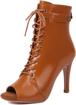 SWDZM Women's Dance Heels Ankle Dance Booties Peep Toe Salsa Dance Shoes Heels Dance Boots,Model DS02
