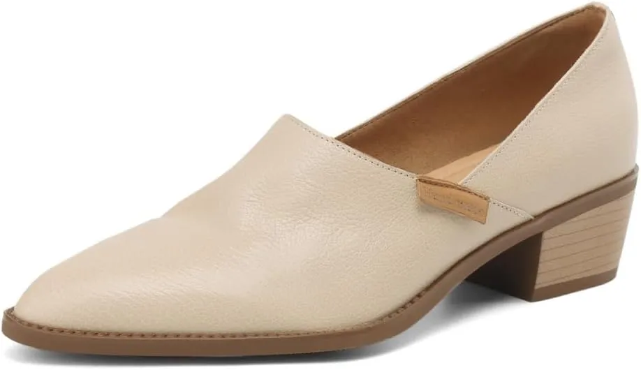 TinaCus Soft Genuine Leather Handmade Chunky Heels Women's Slip On Pointed Toe Loafers Shoes