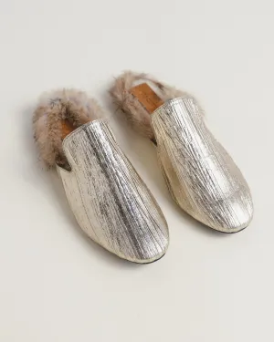 Tracy Mules in Gold   Rabbit Fur