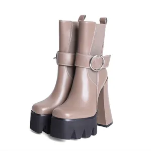 Trend4us Buckle Strap Chunky Platform Boots