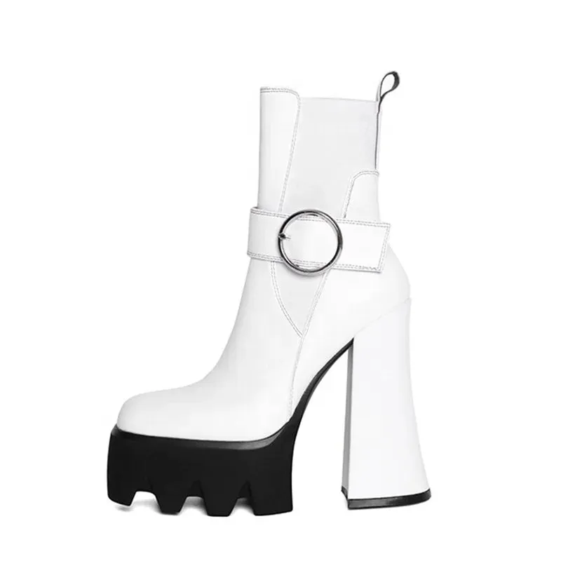 Trend4us Buckle Strap Chunky Platform Boots