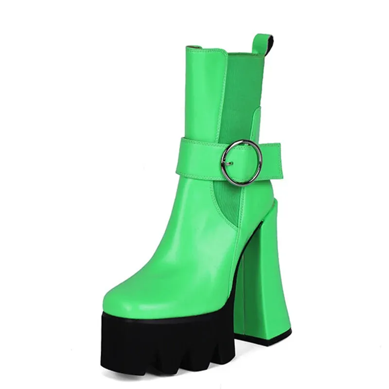 Trend4us Buckle Strap Chunky Platform Boots