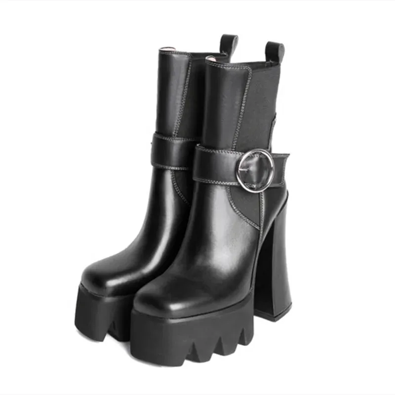 Trend4us Buckle Strap Chunky Platform Boots