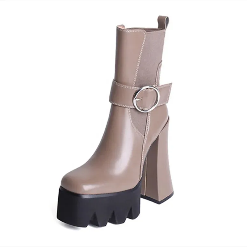 Trend4us Buckle Strap Chunky Platform Boots