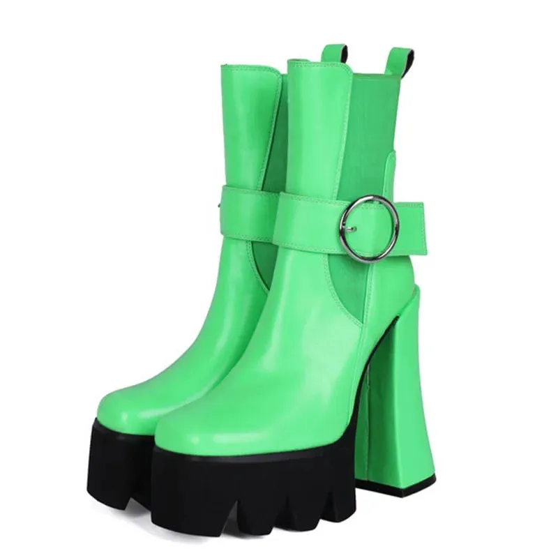 Trend4us Buckle Strap Chunky Platform Boots