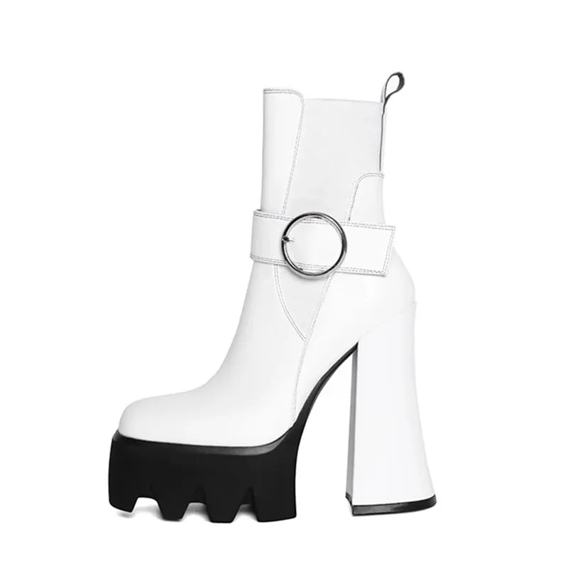 Trend4us Buckle Strap Chunky Platform Boots