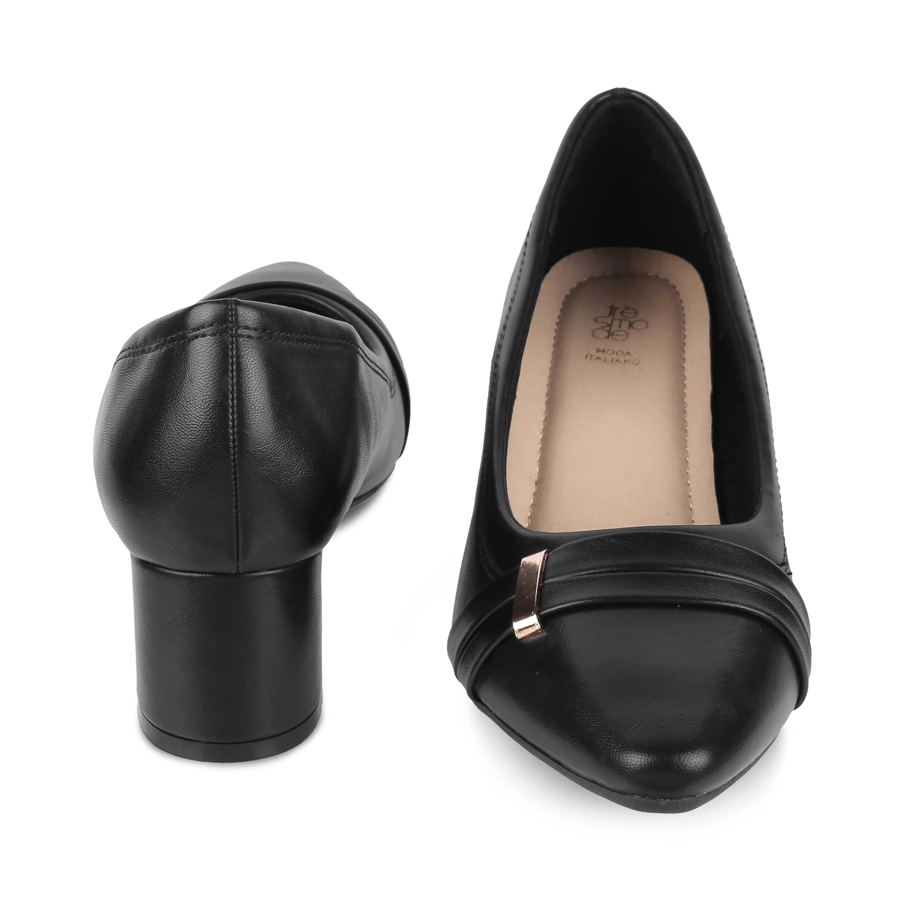Tresmode Newar Black Women's Dress Block Heel Pumps
