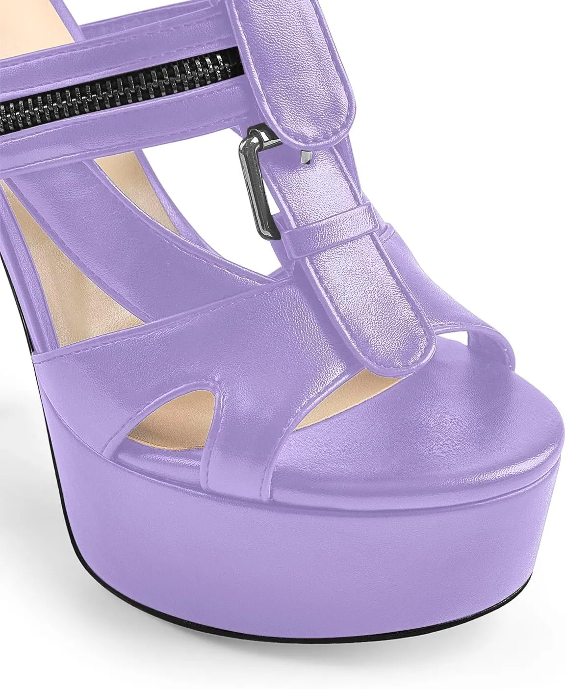 VERISSON Women's Buckle Strap Peep Toe Stiletto Platform Sandals with Grommets Band back Zippers High Heels Nubuck Summer Sandals for Evening Party
