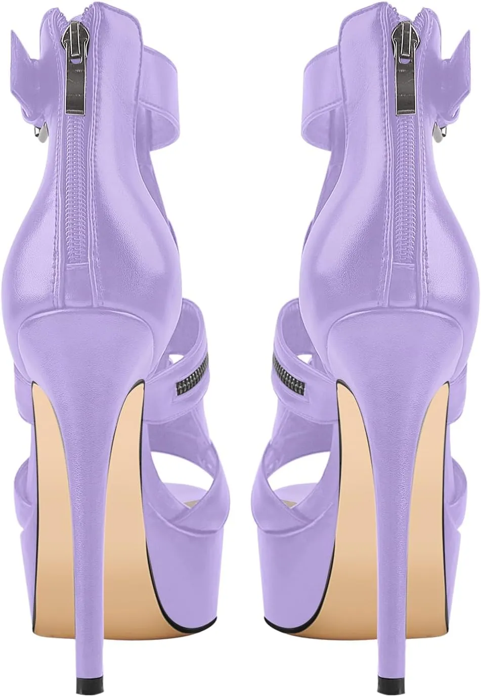 VERISSON Women's Buckle Strap Peep Toe Stiletto Platform Sandals with Grommets Band back Zippers High Heels Nubuck Summer Sandals for Evening Party