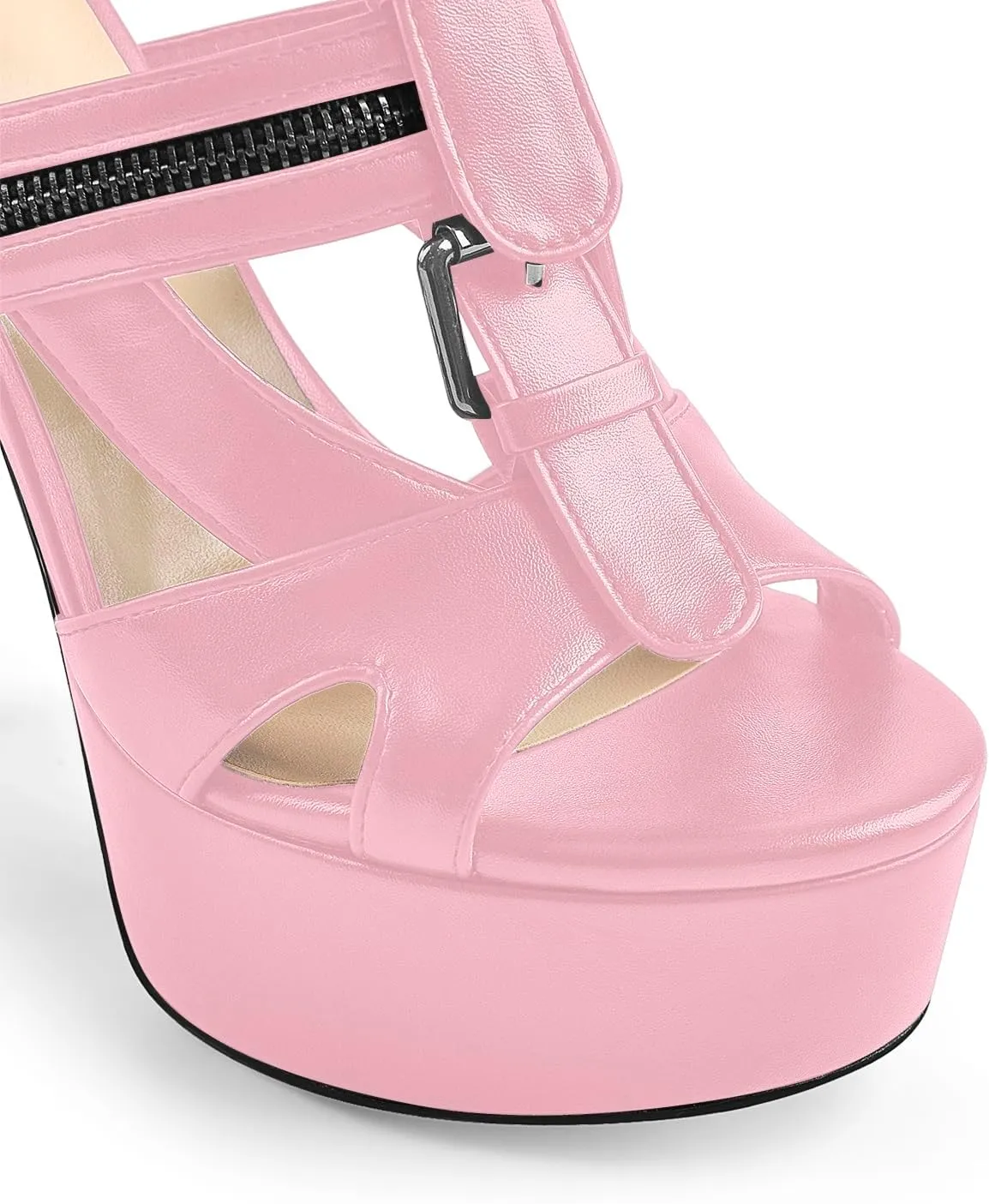 VERISSON Women's Buckle Strap Peep Toe Stiletto Platform Sandals with Grommets Band back Zippers High Heels Nubuck Summer Sandals for Evening Party