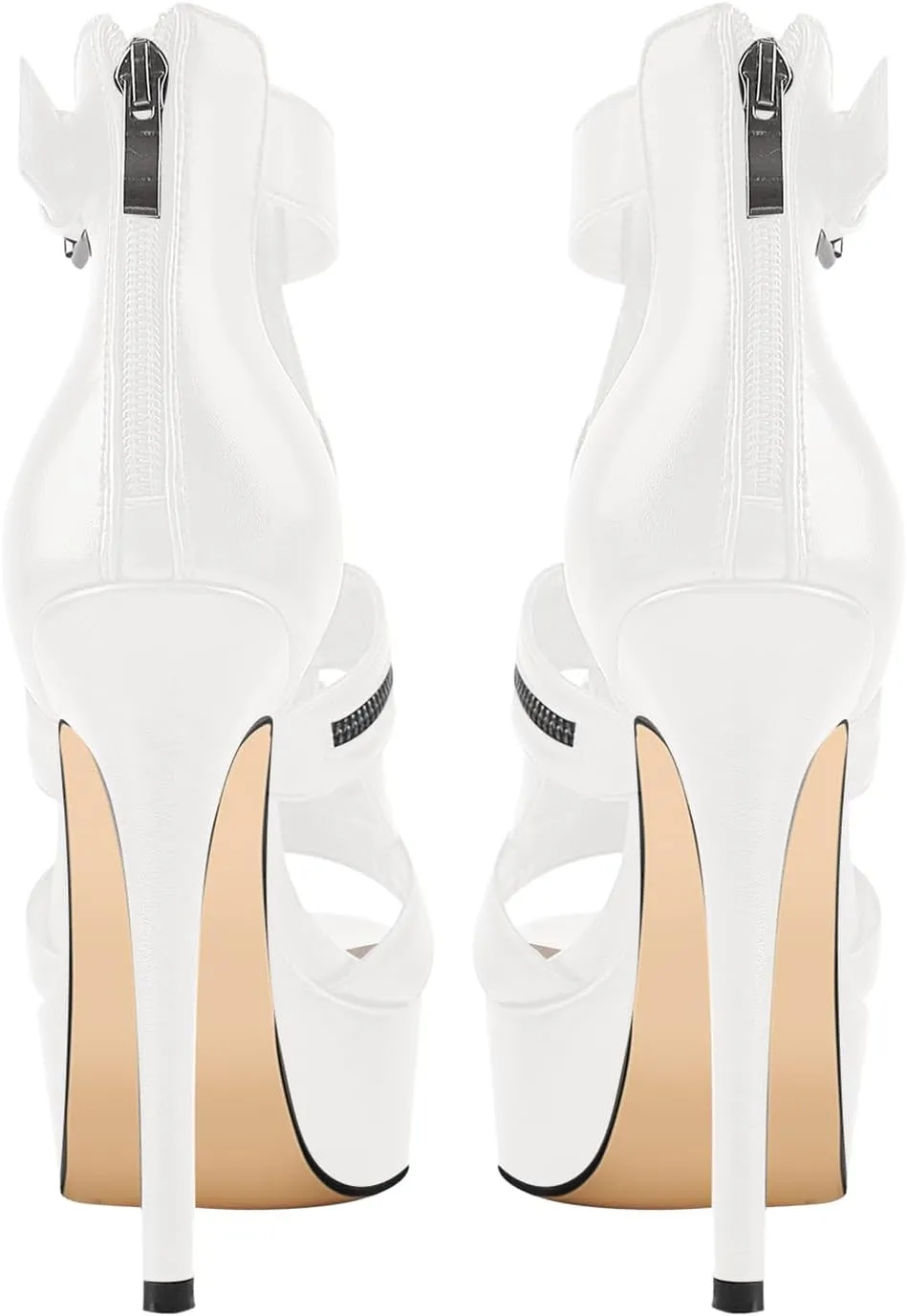 VERISSON Women's Buckle Strap Peep Toe Stiletto Platform Sandals with Grommets Band back Zippers High Heels Nubuck Summer Sandals for Evening Party