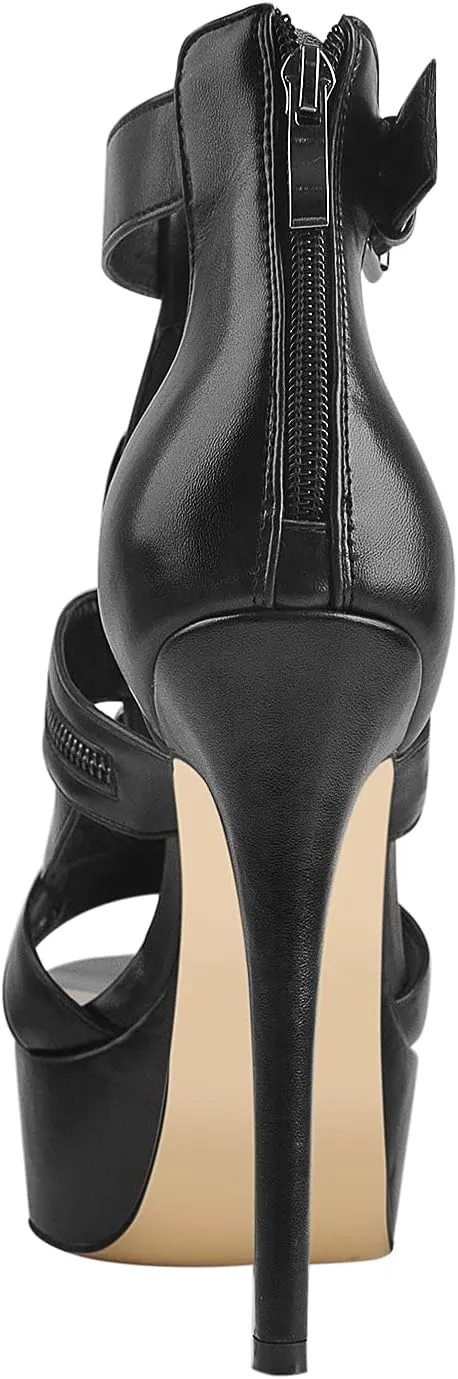 VERISSON Women's Buckle Strap Peep Toe Stiletto Platform Sandals with Grommets Band back Zippers High Heels Nubuck Summer Sandals for Evening Party