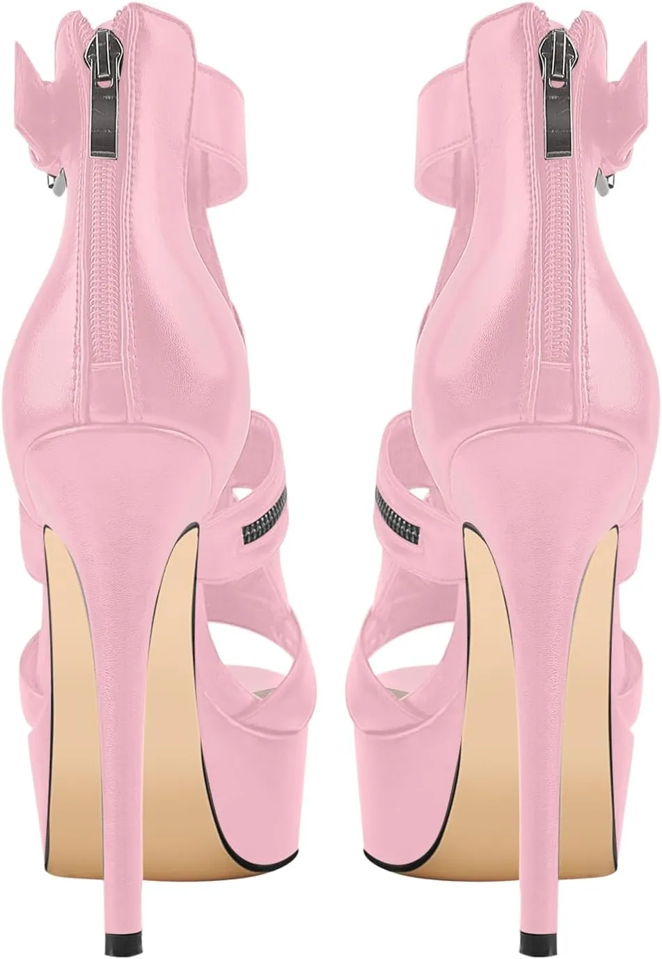 VERISSON Women's Buckle Strap Peep Toe Stiletto Platform Sandals with Grommets Band back Zippers High Heels Nubuck Summer Sandals for Evening Party