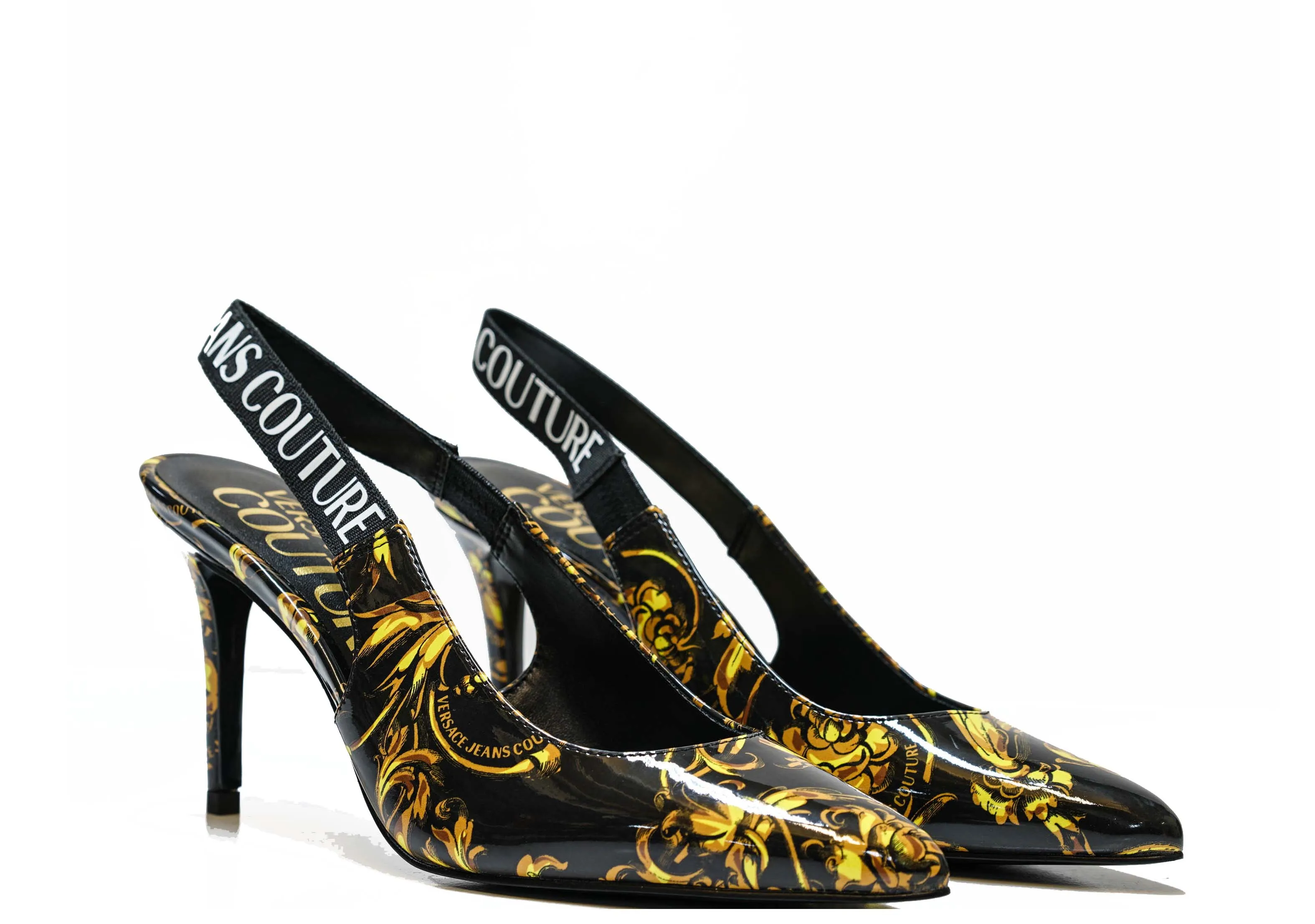 Versace Jeans Women's Black & Gold Printed Sling Back 3S52V- 40% OFF