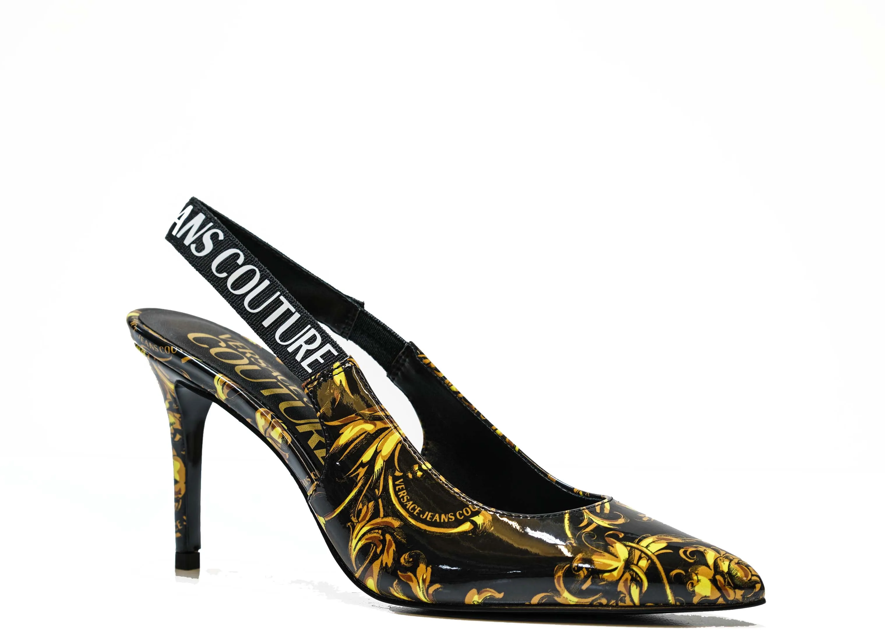 Versace Jeans Women's Black & Gold Printed Sling Back 3S52V- 40% OFF