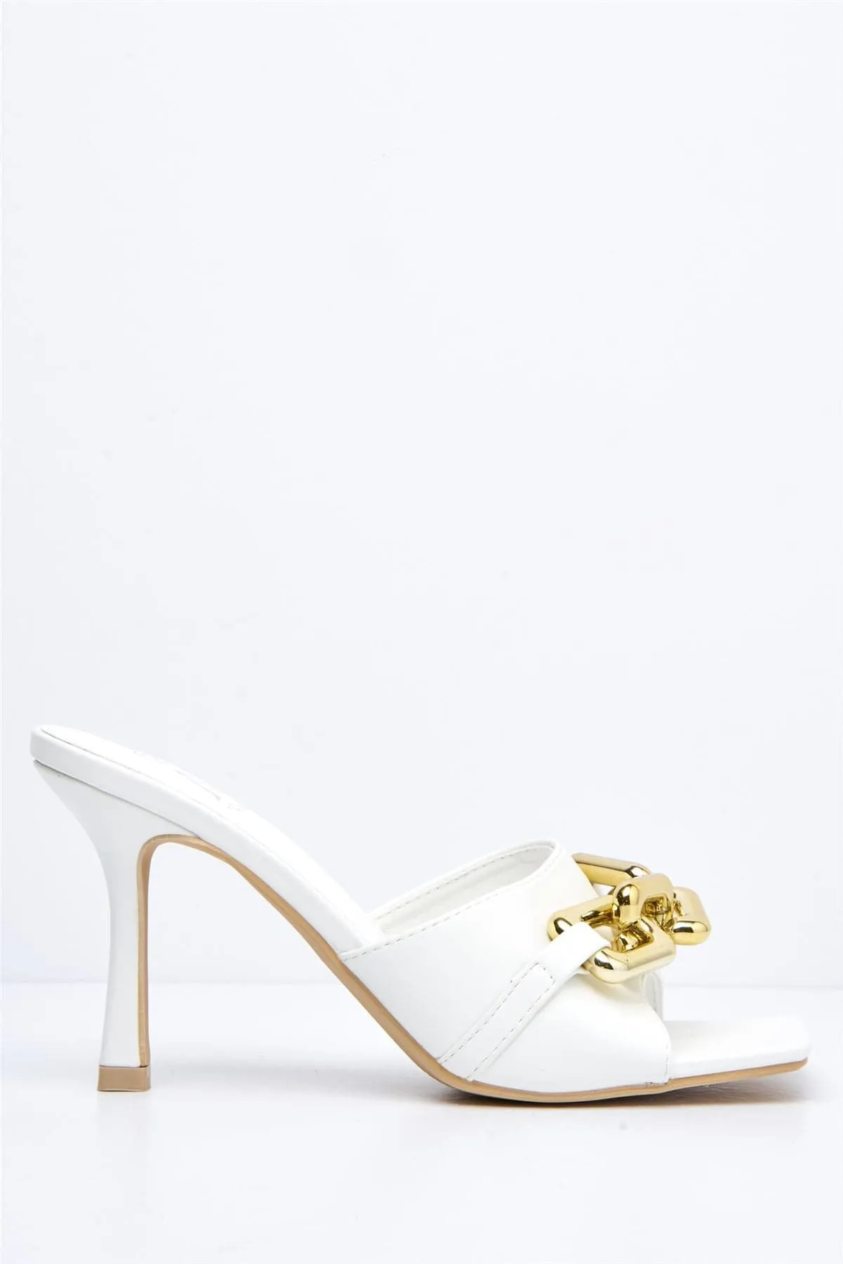 Viola Gold Chain Detail Mule in White