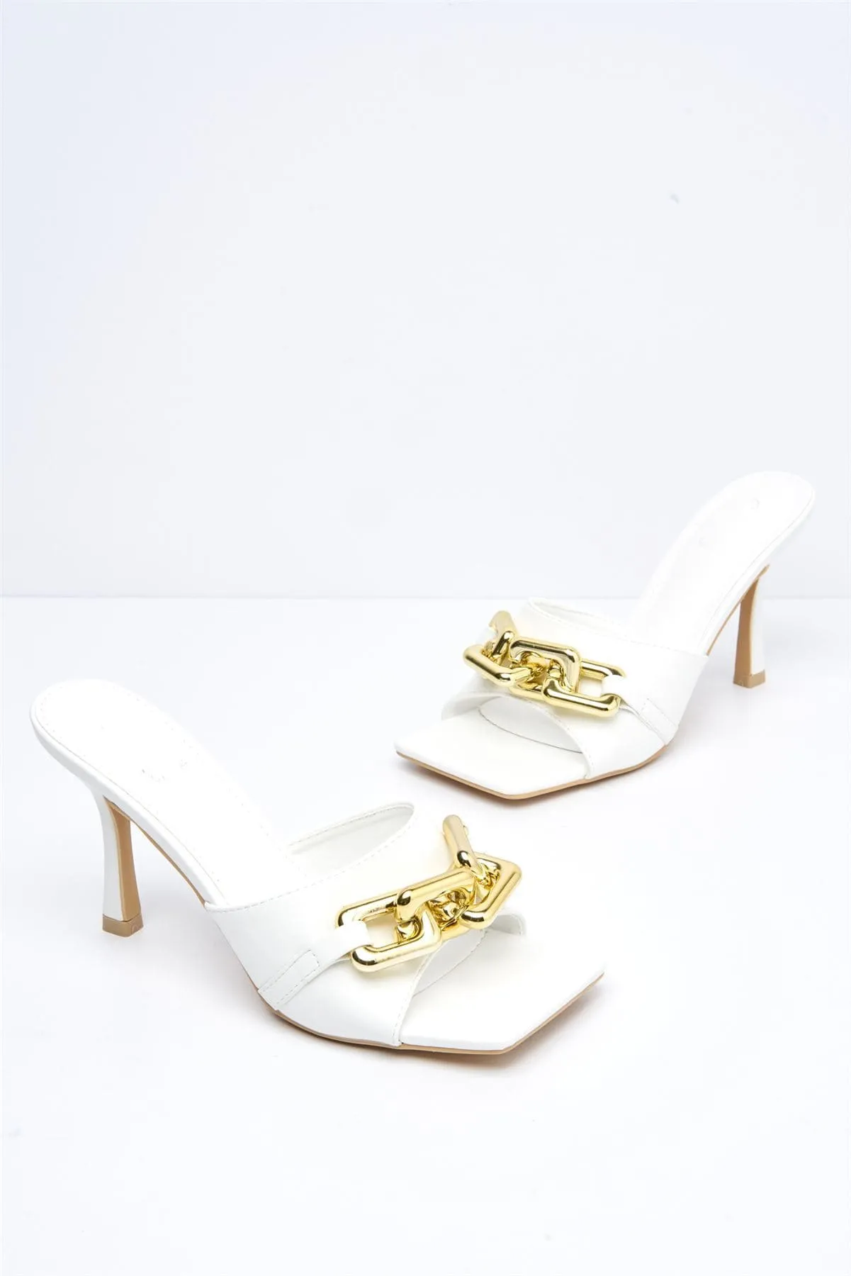 Viola Gold Chain Detail Mule in White
