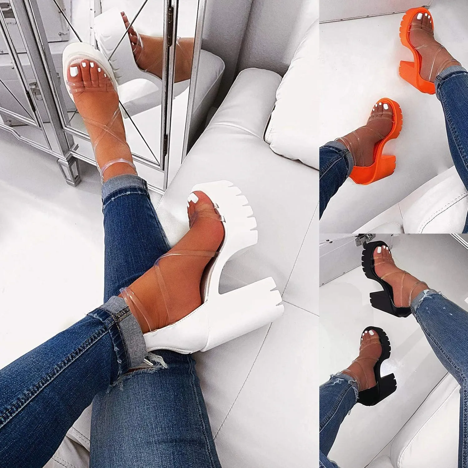 Walking Sandals Women, Womens Sandals Open Toe Chunky Block High Heels Platform Sandals Casual Sandals